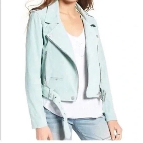 🆕BLANKNYC Suede Moto Jacket Basil (Mint) Medium - Picture 2 of 11
